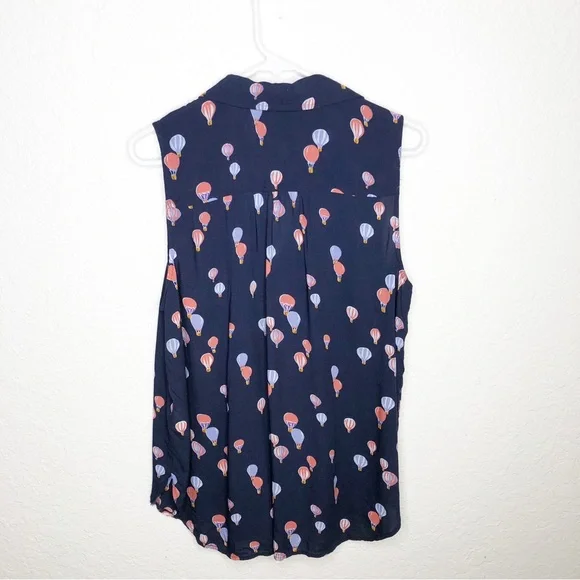 Anthropologie Maeve navy blue pink hot air balloon sleeveless top size Large - Picture 15 of 16